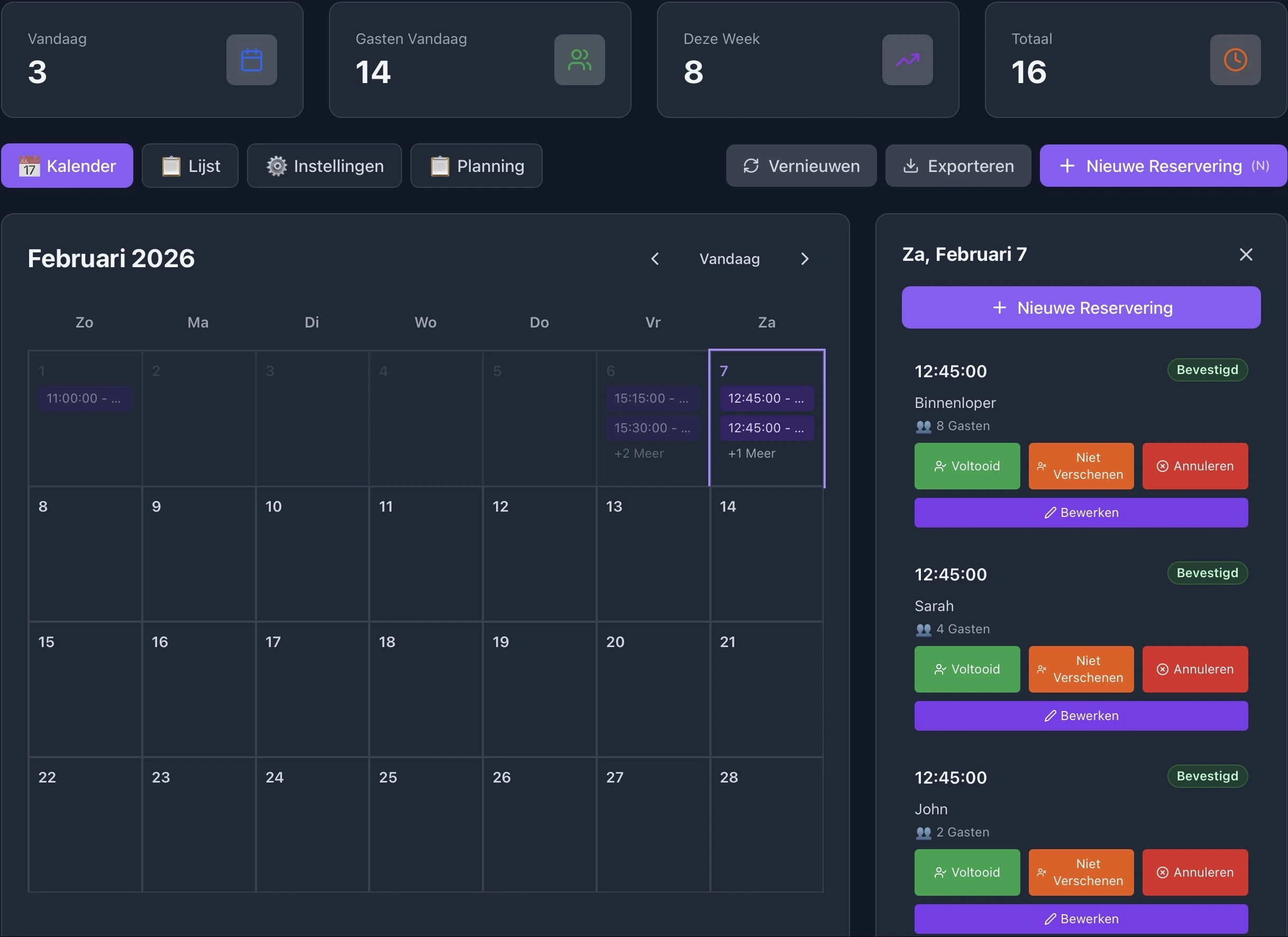 VertexReserve reservatiesysteem dashboard voor restaurants